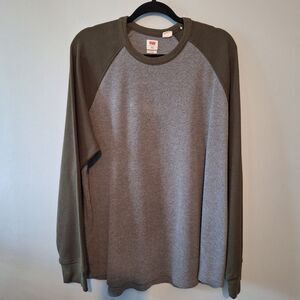 Levis Thermal Knit Raglan‎ Shirt Mens XXL Army Green Gray Waffle Knit 80's Vibe